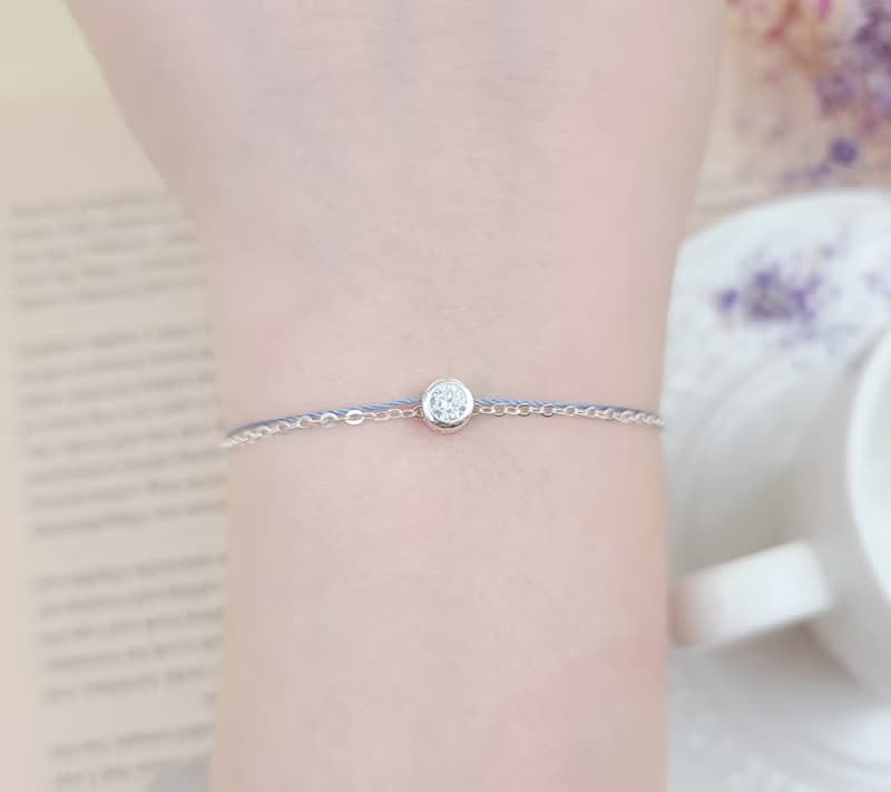 鍊繩款 純銀 銀包鑲鑽 紅線 手鍊 銀飾 紅繩 手繩 極簡 單鑽 圓鑽