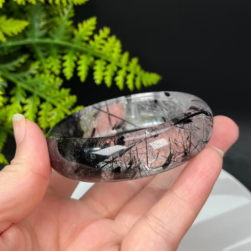 福利款 黑發晶手鐲58MM 冰透共生黑碧璽發絲水晶手環 增強氣場