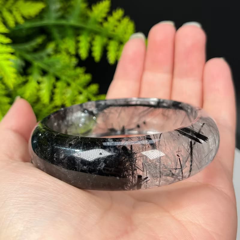 福利款 黑發晶手鐲58MM 冰透共生黑碧璽發絲水晶手環 增強氣場