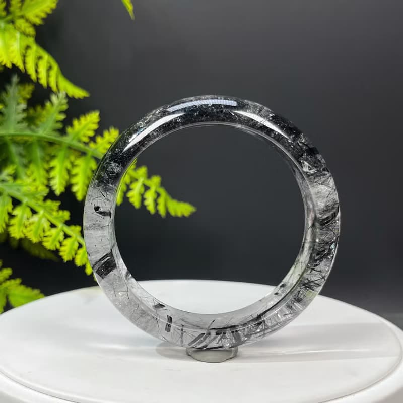 福利款 黑發晶手鐲58MM 冰透共生黑碧璽發絲水晶手環 增強氣場