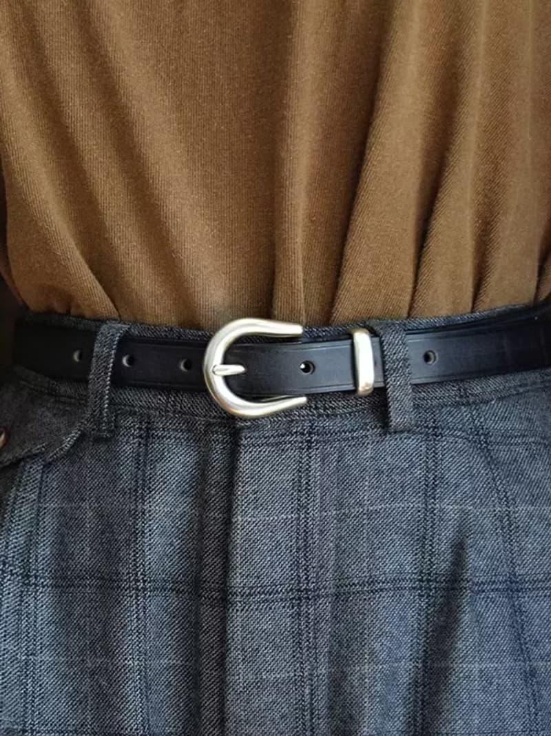 銀色針扣皮帶 女款腰帶 頭層植鞣牛皮 19mm 母親節禮物