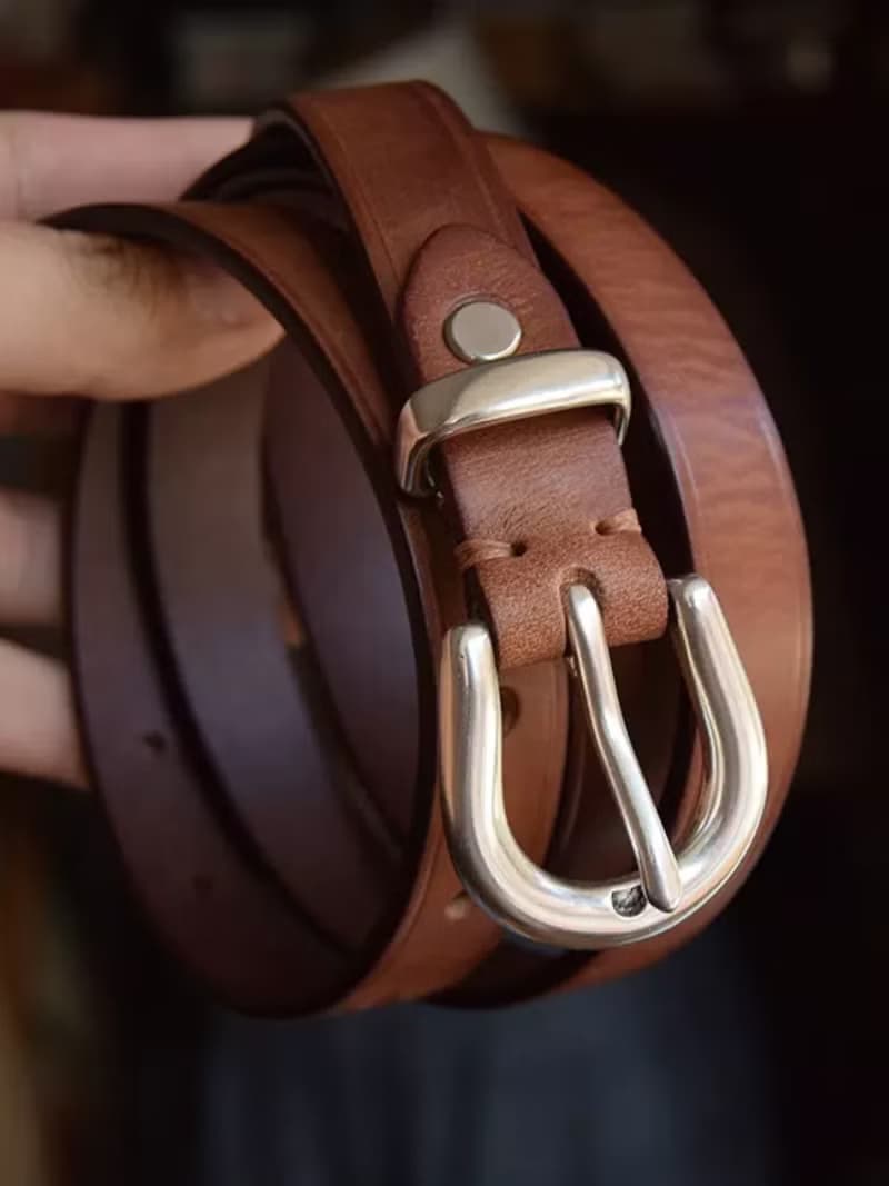 銀色針扣皮帶 女款腰帶 頭層植鞣牛皮 19mm 母親節禮物