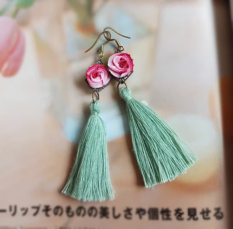 玫瑰花耳環 線耳環 流蘇耳環 布花耳環  EAR-040