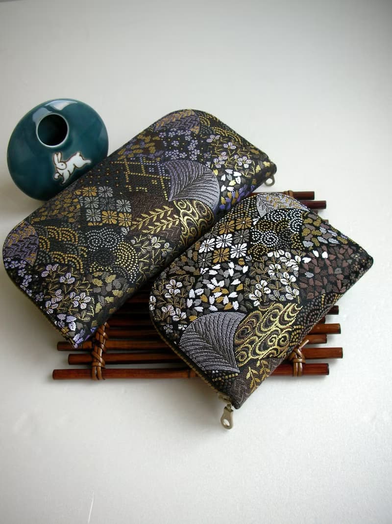 京西陣金襴錦織【墨境花傘/碧綠花傘】-長夾/皮夾/零錢包/禮物
