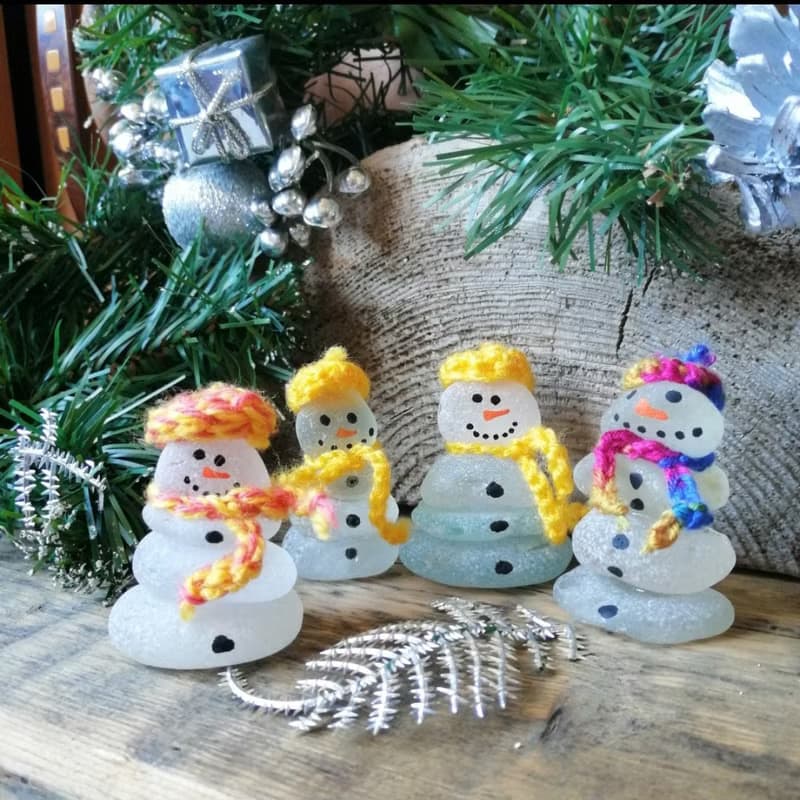 Cute sea glass snowmen.Xmas ornament.Snowman Ornaments gift idea.New home gift