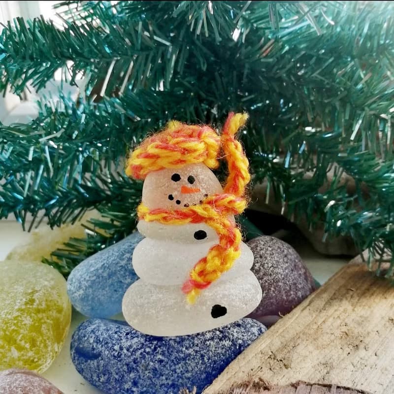 Cute sea glass snowmen.Xmas ornament.Snowman Ornaments gift idea.New home gift