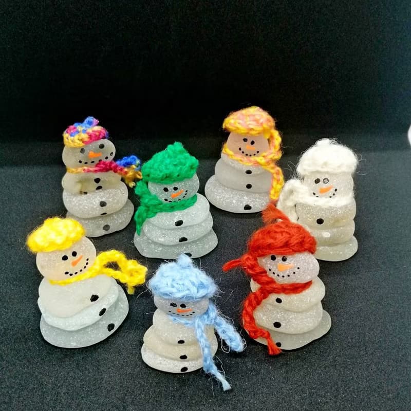 Cute sea glass snowmen.Xmas ornament.Snowman Ornaments gift idea.New home gift