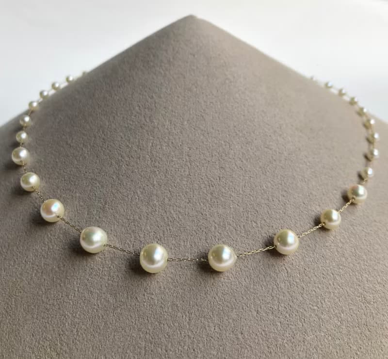 Akoya pearl  necklace station K14 sea  pearl