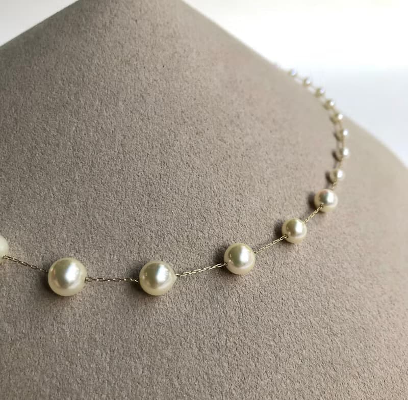 Akoya pearl  necklace station K14 sea  pearl