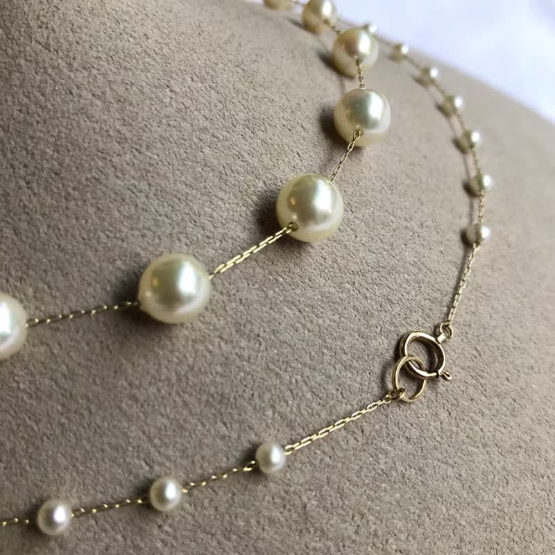 Akoya pearl  necklace station K14 sea  pearl