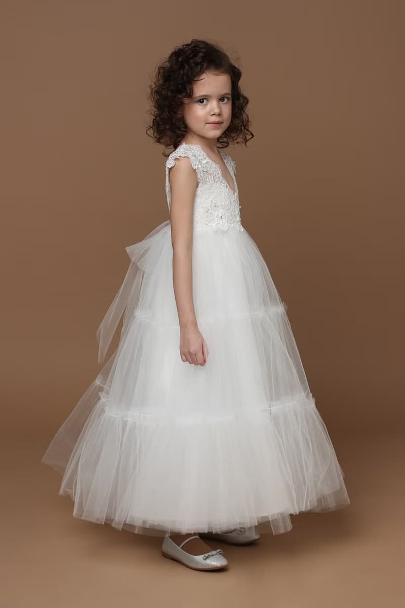 白色薄紗花童洋裝 3 歲和 5 歲 適合婚禮 生日 可出貨