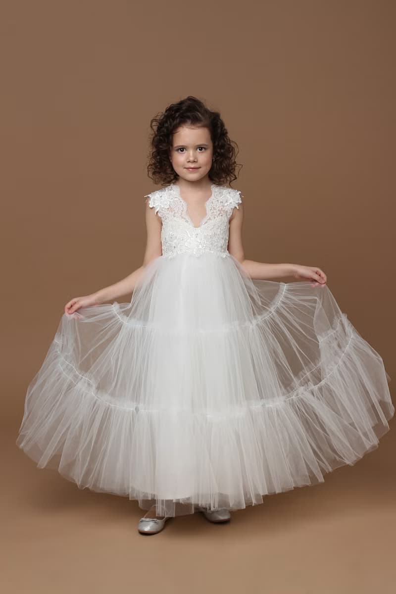 白色薄紗花童洋裝 3 歲和 5 歲 適合婚禮 生日 可出貨