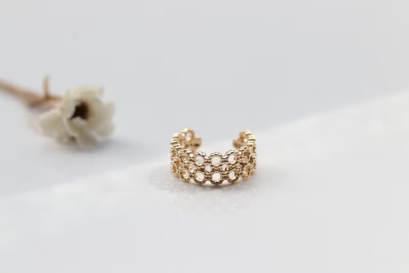 純14K Retro Sculpture Cuff 復古雕刻耳夾耳環(單個)