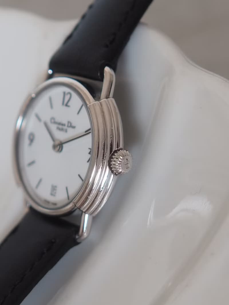 Christian Dior ディオール ラウンド ロゴ ウォッチ 腕時計 シルバー ブラック ヴィンテージ