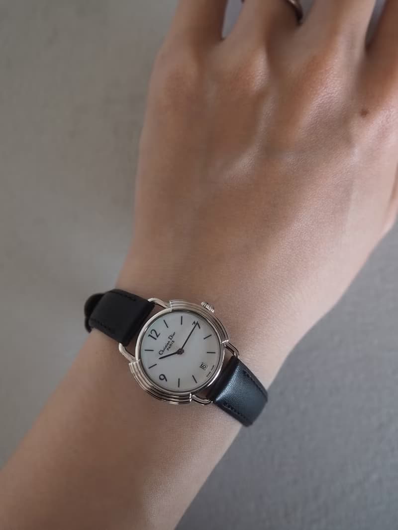 Christian Dior ディオール ラウンド ロゴ ウォッチ 腕時計 シルバー ブラック ヴィンテージ