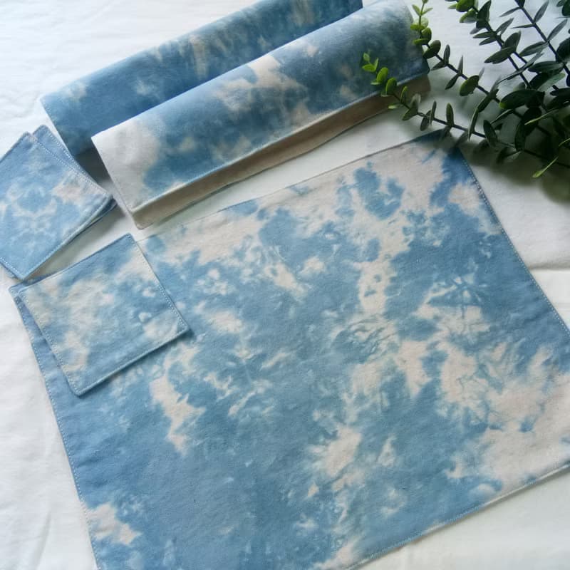Cotton tie dyed placemat and coasters, Set of 2, set of 4, Blue, Indigo