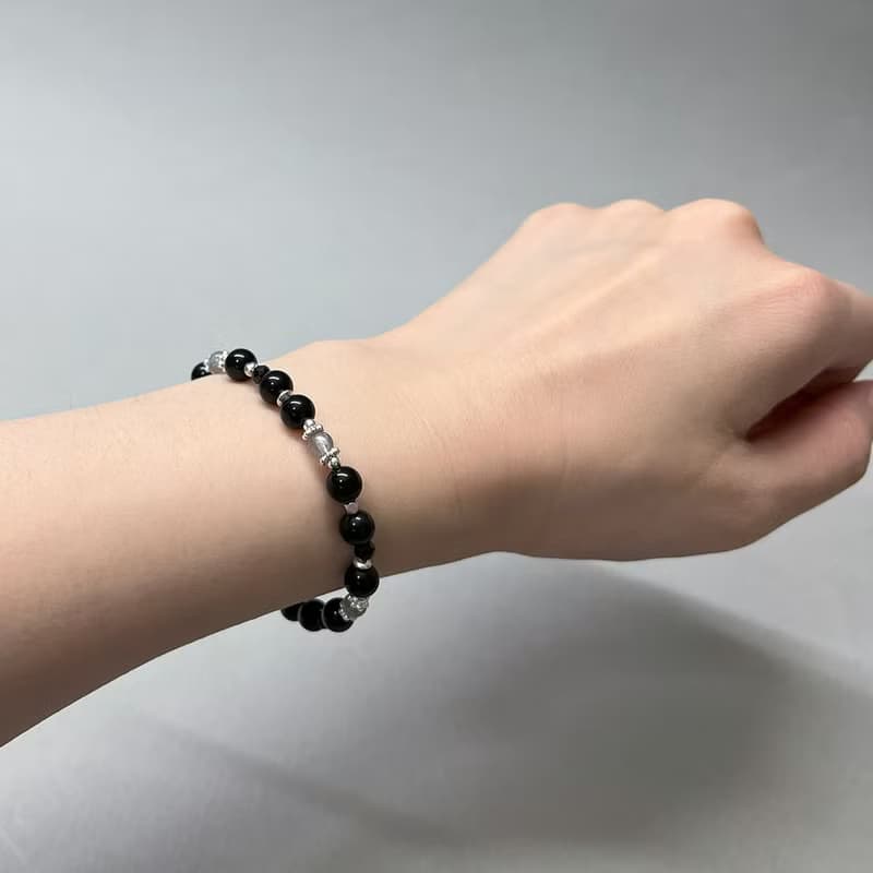 黑曜石拉長石925純銀手鍊