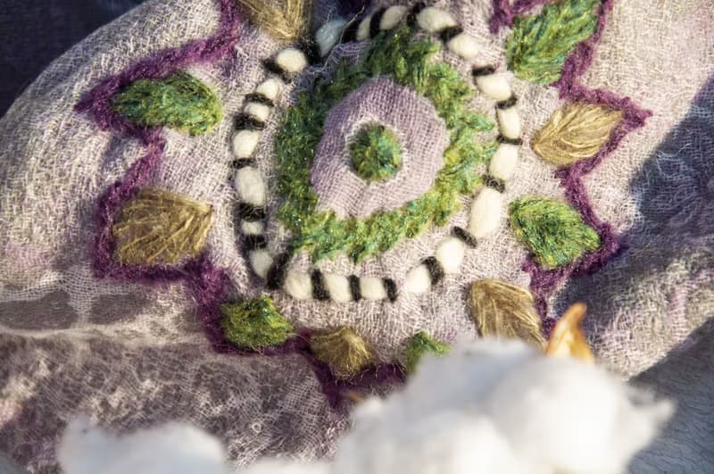 喀什米爾Cashmere刺繡羊毛披肩 針織圍巾 刺繡圍巾 克什米爾-花朵