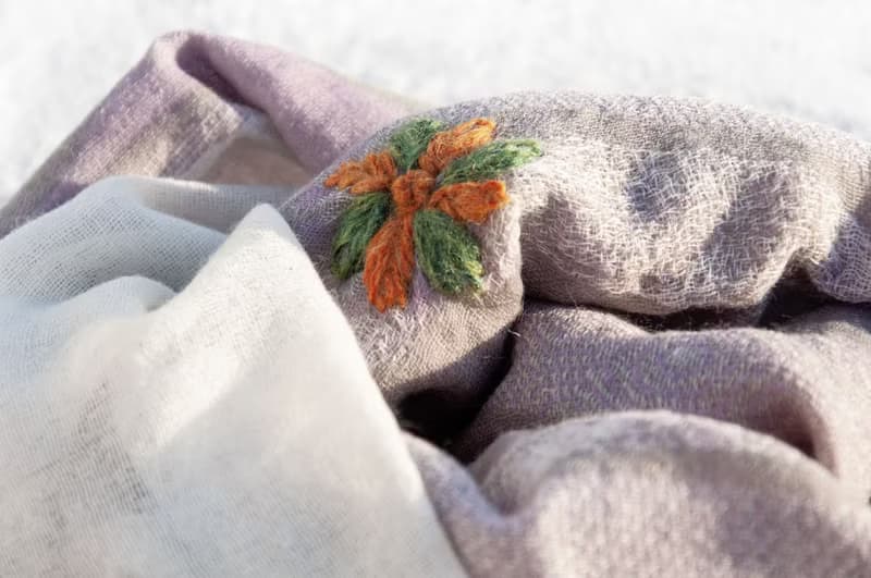喀什米爾Cashmere刺繡羊毛披肩 針織圍巾 刺繡圍巾 克什米爾-花朵