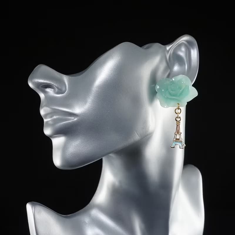 Mint Rose Paris Earrings Gold Eiffel Tower Romantic Statement Earrings Jewelry