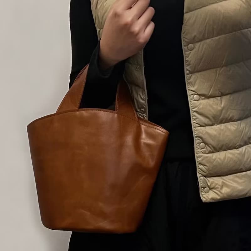 Mingen手工製品百搭優雅簡約不過時的牛皮手提包小弧包