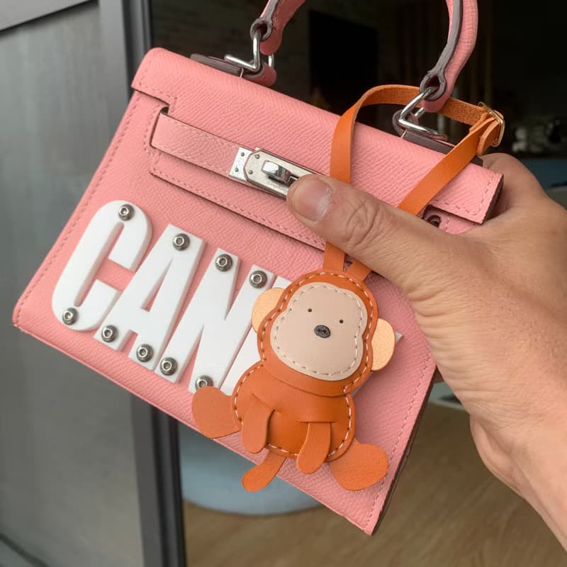 療癒小物 橘色 可愛 猴子 純手工縫製 手工皮革 吊飾 小尺寸