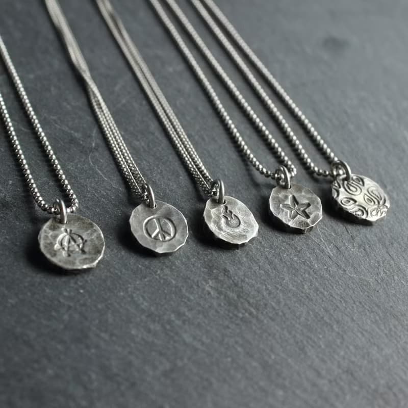 錫×銀項鍊 Stamped Tin Necklace  Fire