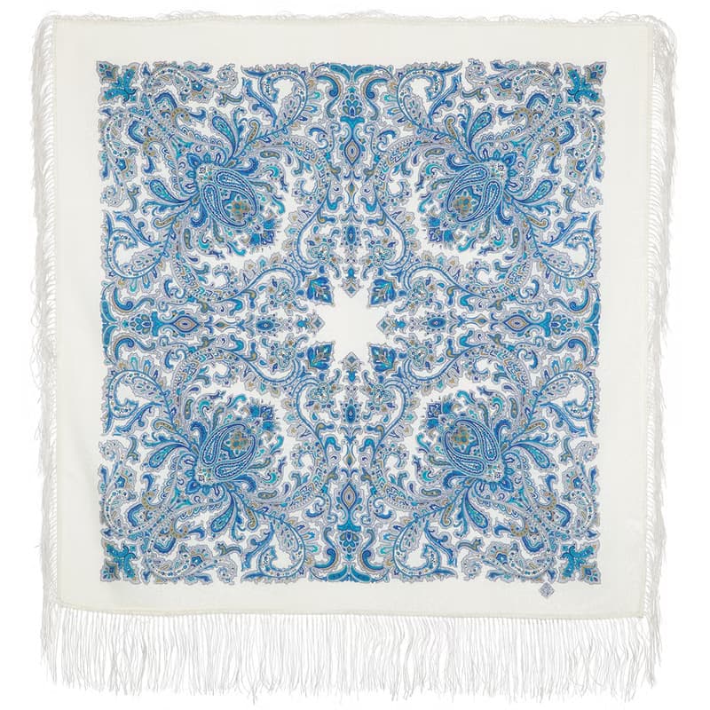 Authentic Pavlovo Posad Russian Shawl Scarf Soft 100% Wool 89x89 cm 1638-4