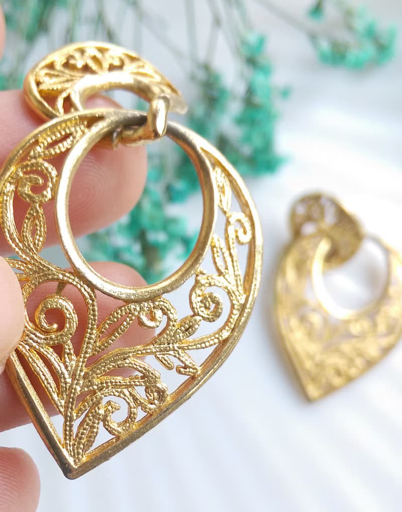 Vintage Jewelry 西洋古董飾品 金屬鍍金 簍空 金絲 針式耳環