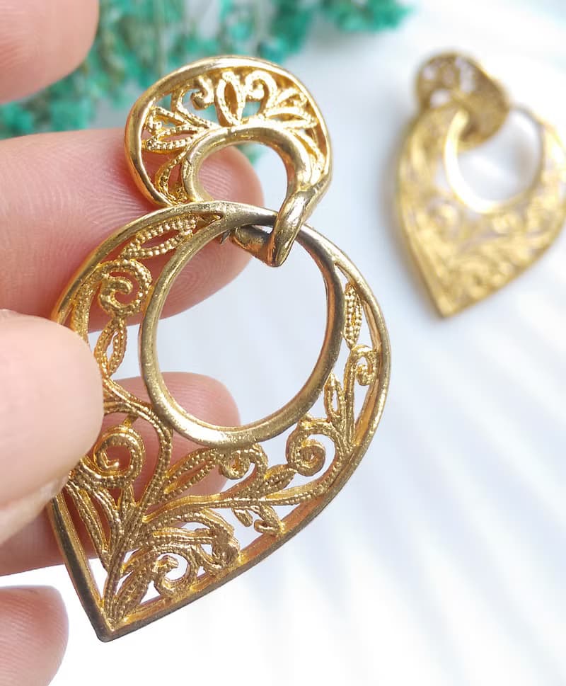 Vintage Jewelry 西洋古董飾品 金屬鍍金 簍空 金絲 針式耳環