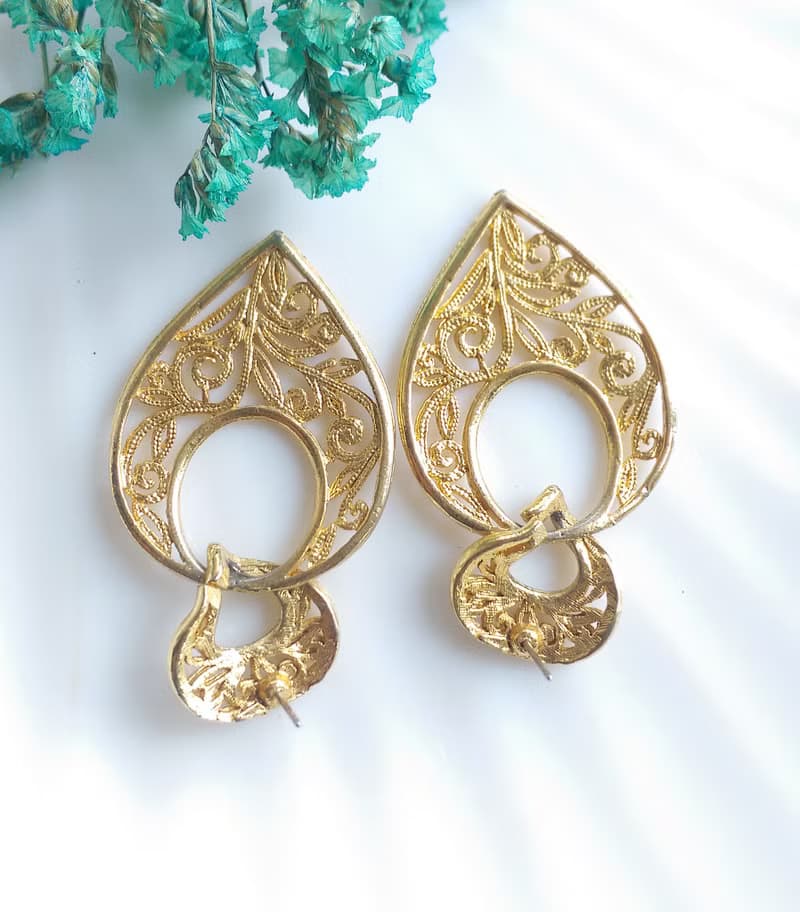 Vintage Jewelry 西洋古董飾品 金屬鍍金 簍空 金絲 針式耳環