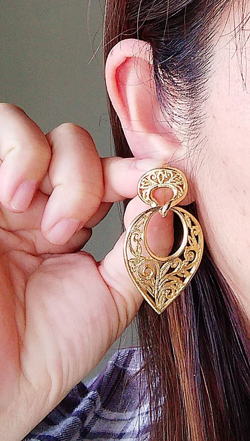 Vintage Jewelry 西洋古董飾品 金屬鍍金 簍空 金絲 針式耳環