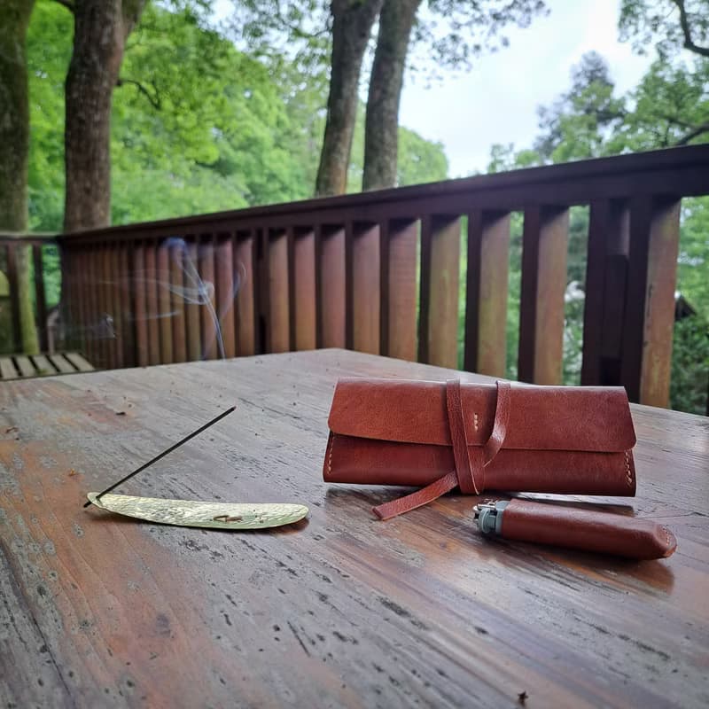 便攜線香組合/奢華綠/黃銅線香盤/植鞣皮套/靜香旅盒