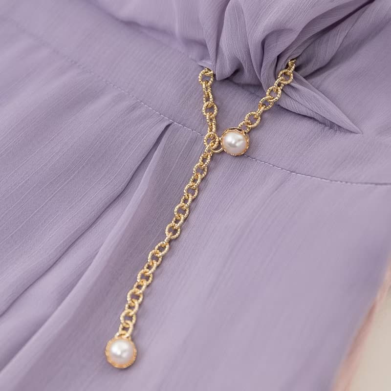 【MEDUSA】側抓褶飄逸雪紡直筒長洋裝-2色(M-XL) | 小禮服 雪紡