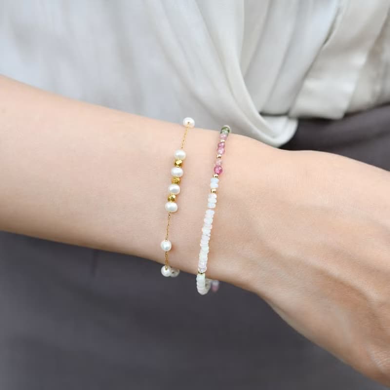 淡水パール 真珠 のブレスレット サージカルステンレス316 重ね付けにも 6月誕生石 不用取下-可佩戴洗澡-低過敏素材 珍珠手鍊