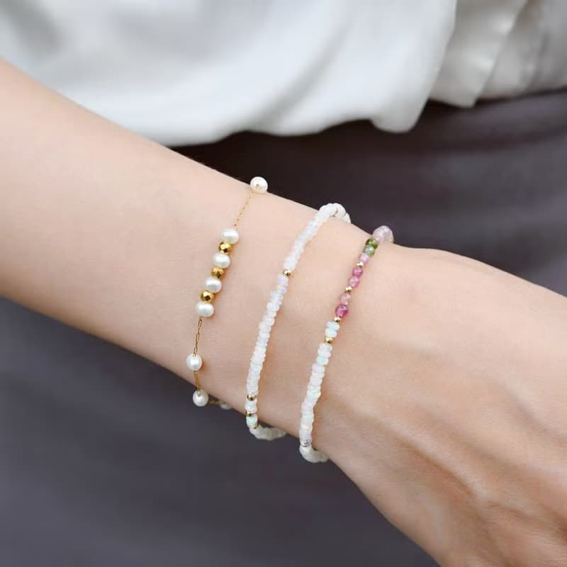 淡水パール 真珠 のブレスレット サージカルステンレス316 重ね付けにも 6月誕生石 不用取下-可佩戴洗澡-低過敏素材 珍珠手鍊