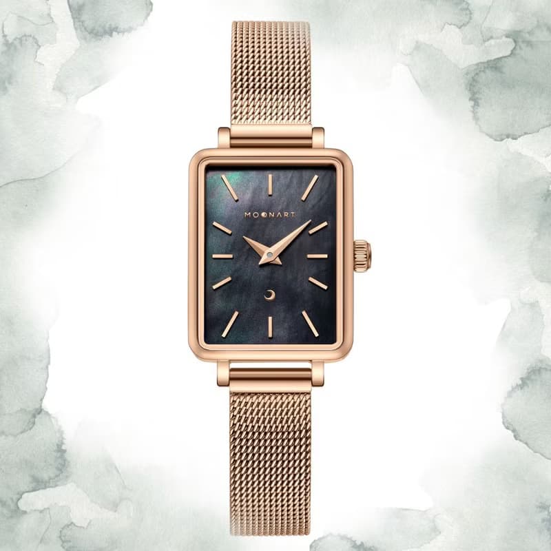 【MOONART】方型手錶 夢幻系列-天使黑新+女裝手錶珍珠貝藝術手錶