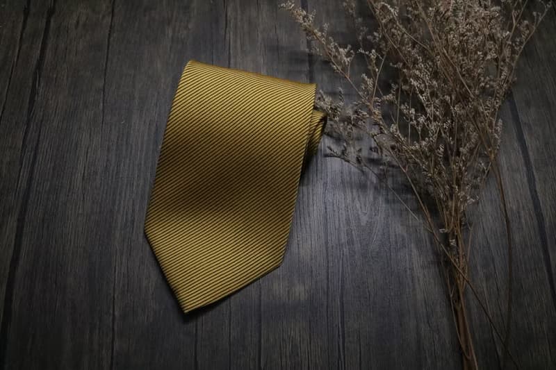 黃色細條紋百分百真絲領帶商務紳士necktie