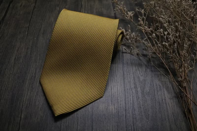 黃色細條紋百分百真絲領帶商務紳士necktie
