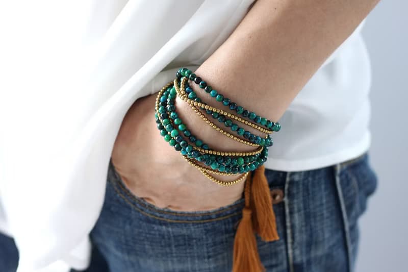 孔雀石項鍊石流蘇項鍊長項鍊裹手鍊裹