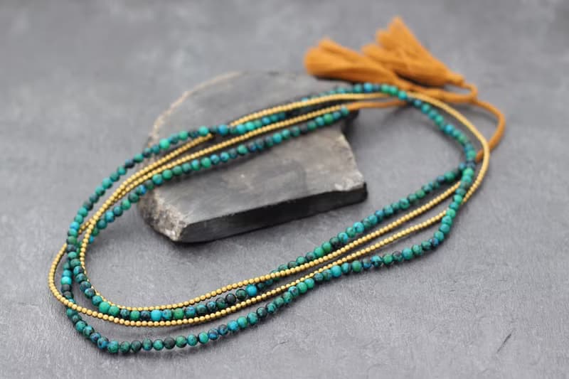 孔雀石項鍊石流蘇項鍊長項鍊裹手鍊裹