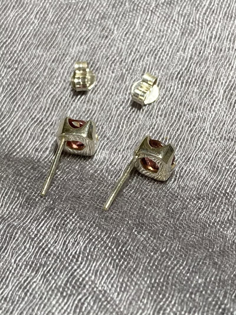 天然 深粉色 碧璽 耳針 印度製 925純銀