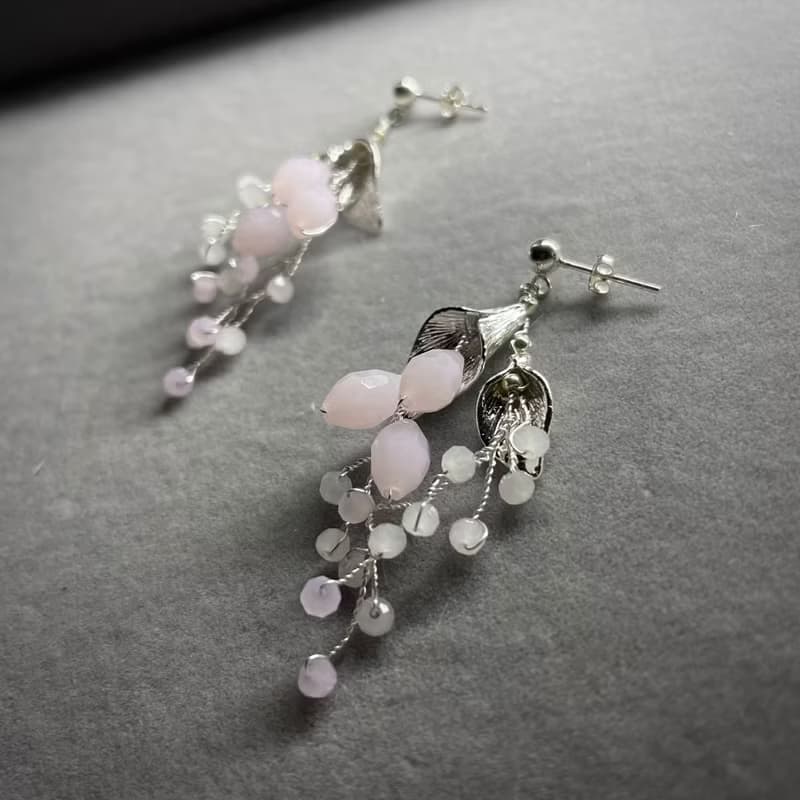 Patina - 水晶鍍銀 垂墜式耳環 新娘飾品 生日禮物