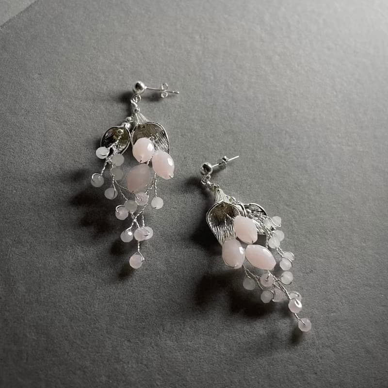 Patina - 水晶鍍銀 垂墜式耳環 新娘飾品 生日禮物