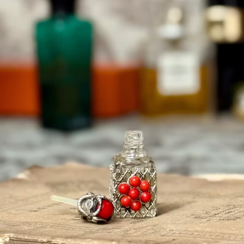 50750-絕美法國古董純銀鑲嵌紅珊瑚香水瓶