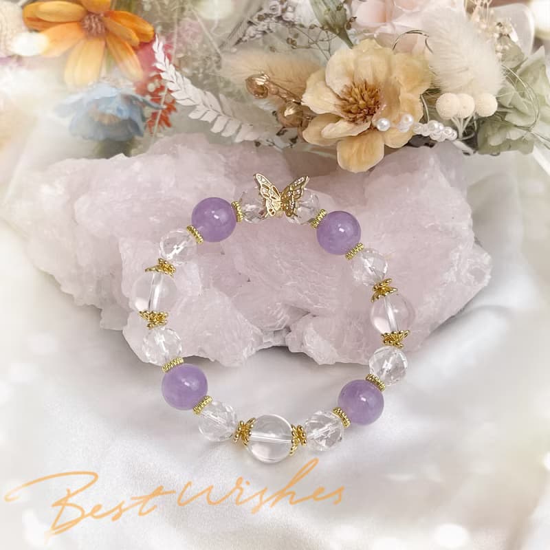貴人運/消除負能量-銅蝴蝶薰衣草紫晶白水晶手鍊