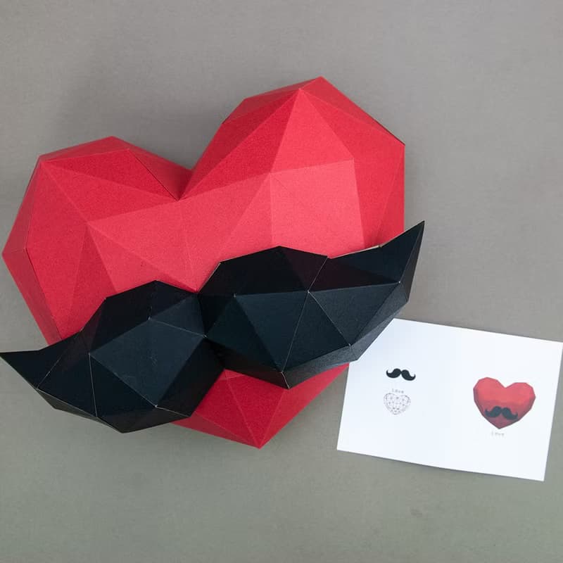 DIY手作3D紙模型 禮物 掛飾 節慶系列-鬍子小愛心組合