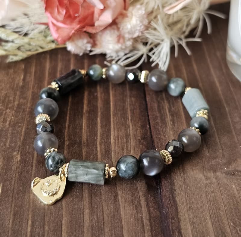 魔女之瞳-穩定/守護-鷹眼石/黑太陽石/赤鐵礦水晶手鍊