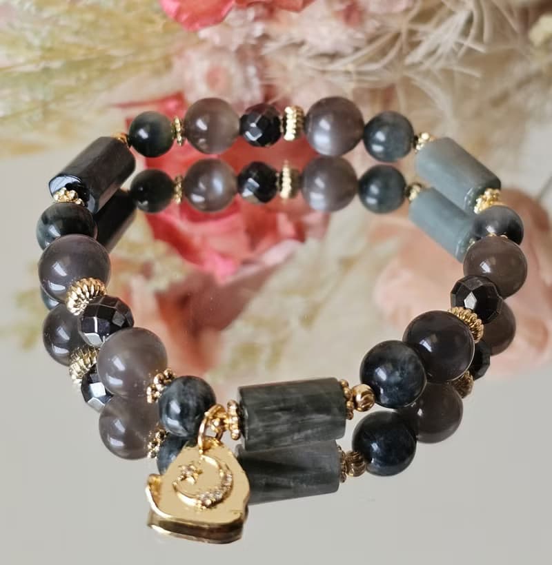 魔女之瞳-穩定/守護-鷹眼石/黑太陽石/赤鐵礦水晶手鍊