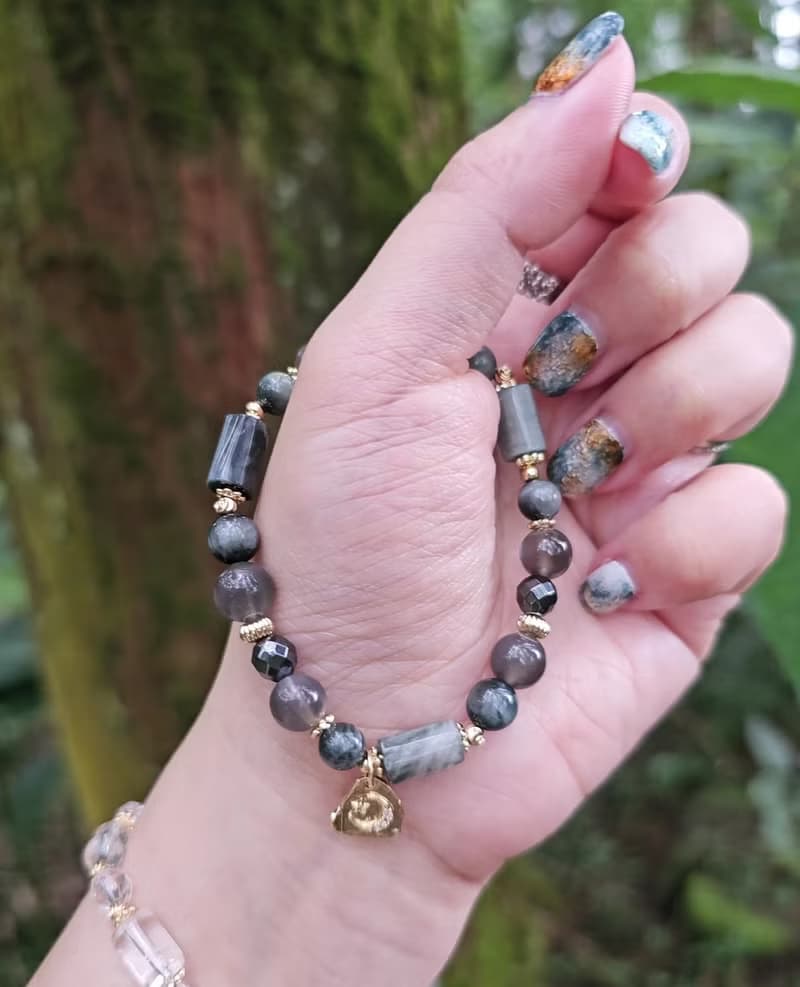 魔女之瞳-穩定/守護-鷹眼石/黑太陽石/赤鐵礦水晶手鍊